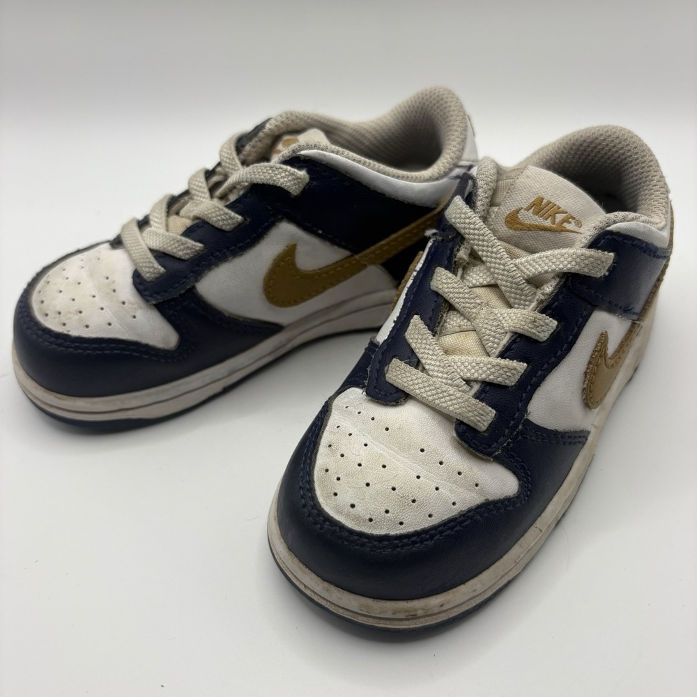 Nike Dunk Low Toddler 8C Navy White Gold FB9107-111 Sneakers